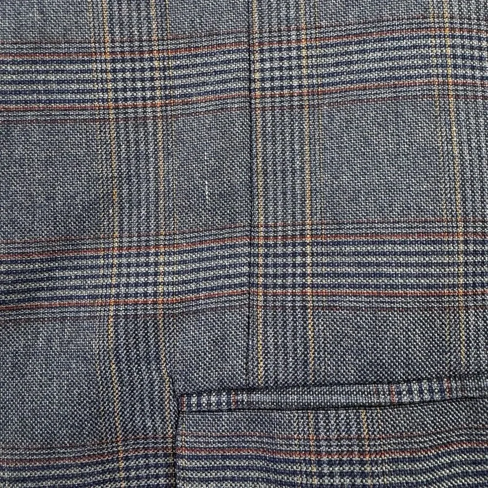 Alan Flusser Mens 48R Blue Plaid Sport Coat Blazer Paisley Lining 2 Button